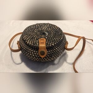 Hardshell Round Woven Crossbody Bag